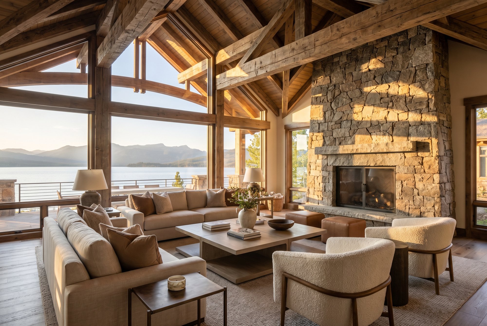 Custom lake house living room